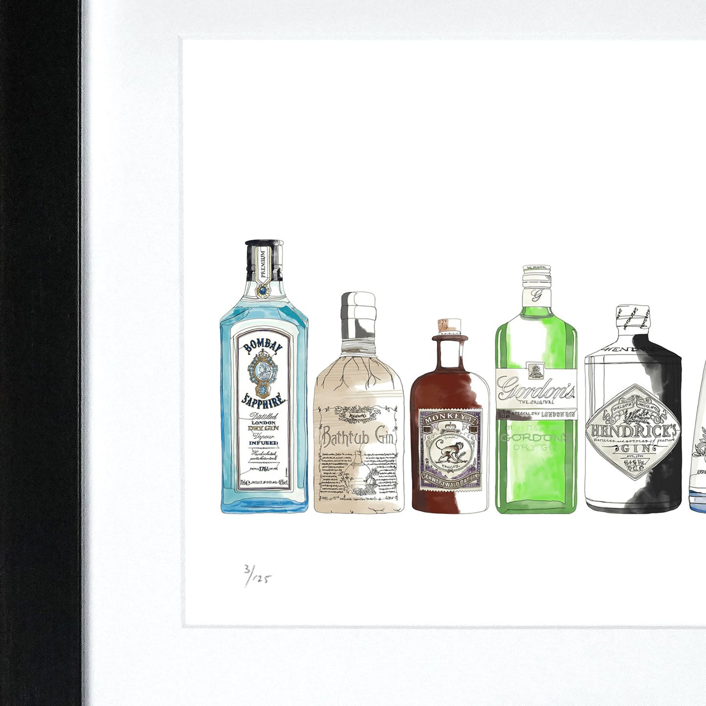 Gin bottles illustration print