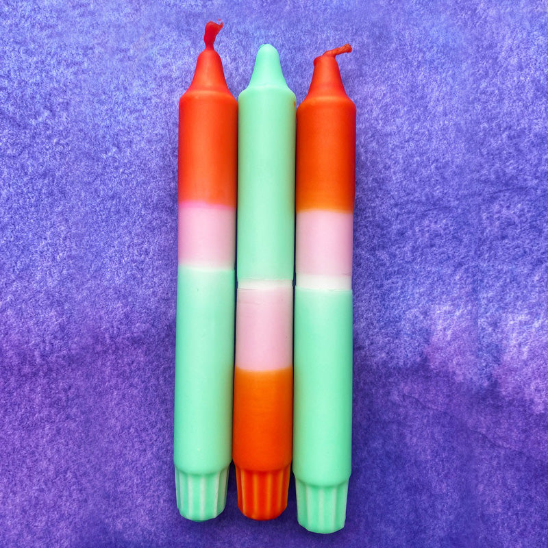 Neon dip dye candle trio