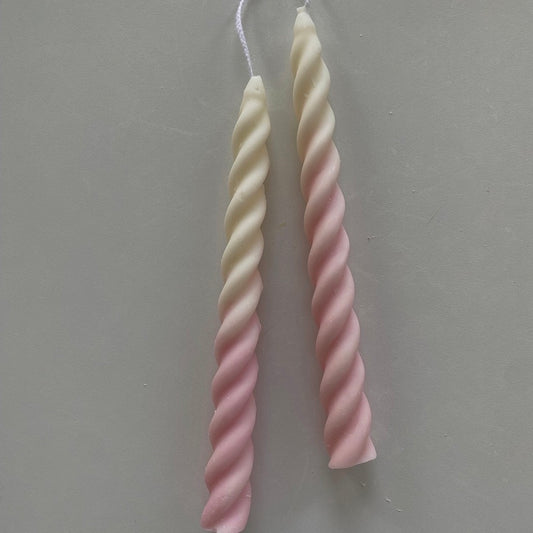 Strawberry whip ombre twirl candle pair